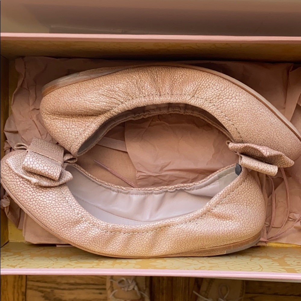 MIU MIU Pink Elasticized Bold Leather Bow Ballet